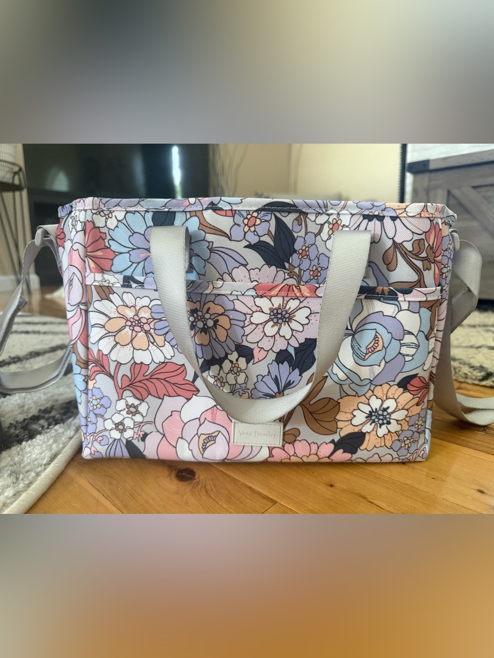 Vera Bradley Pastel Floral Canvas Tote in Pink, Lavender and Blue